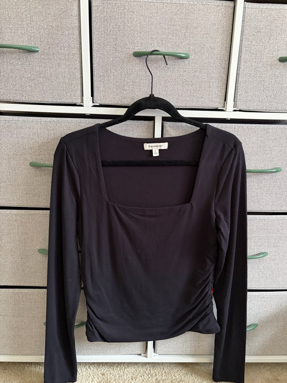 Francesca’s Black Square Neck Top with Side Ruching
